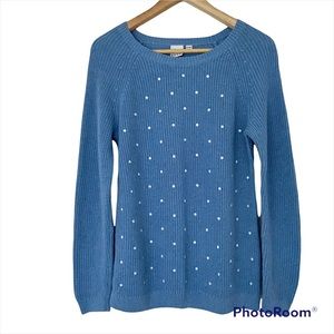 ELLE BRAND LIGHT BLUE POLKA DOT SWEATER WITH WHITE SPOTS, SMALL, 100% COTTON